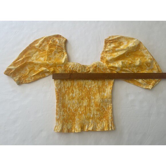 Open Edit Yellow Ballon Puff Sleeve Smocked Top with Floral Print Size Small NWT - Picture 3 of 8